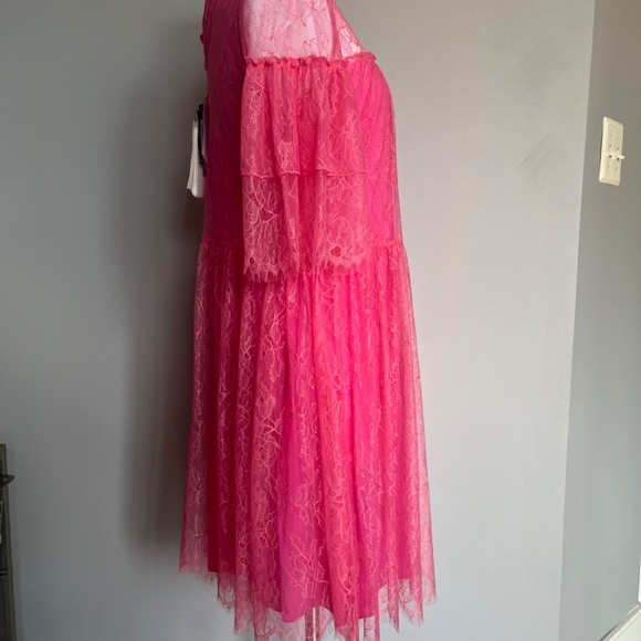 Be Blumarine Lace Pink Floral design Lined Cocktail Party Dress Fit Flare Small - Picture 9 of 16